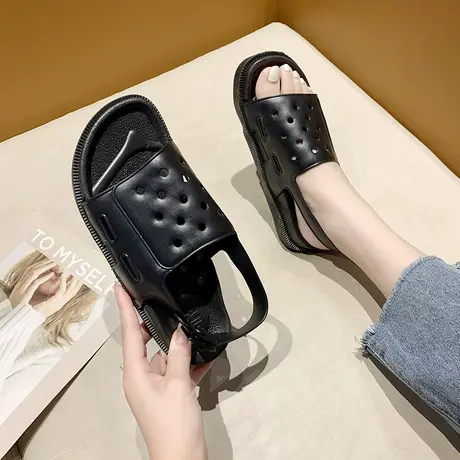 沙滩凉鞋女日系欧洲站平底2024年新款夏韩系软底网红厚底罗马外穿商品大图