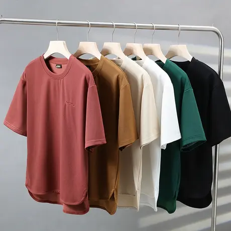 冰丝纯色短袖t恤男士夏季2023新款潮牌潮流学生半袖体恤宽松上衣商品大图