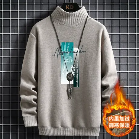 毛衣男秋冬季加绒加厚2023新款半高领针织衫男士潮牌毛衫线衣外套商品大图