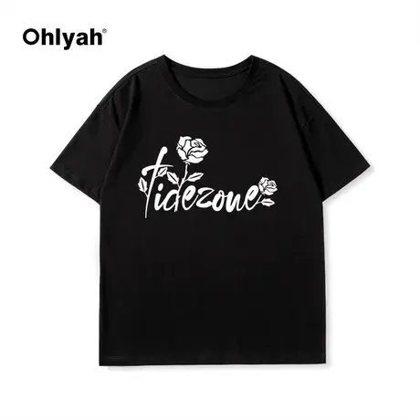 Ohlyah潮牌植物花卉短袖T恤男女同款ins纯棉上衣服休闲宽松打底衫商品大图