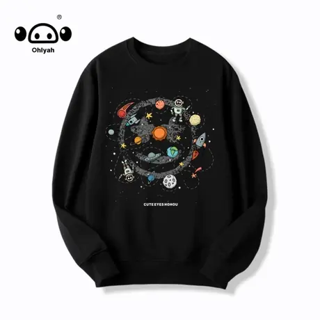 2023秋季同款时尚中性卫衣女潮牌ins纯棉大码宽松圆领套头情侣装商品大图