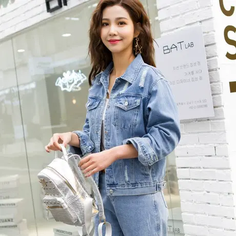 牛仔外套女宽松韩版新款显瘦学生长袖春秋牛仔服上衣浅蓝8031商品大图