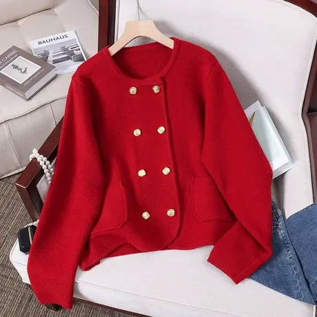 春秋季小香风设计感小众针织衫外套女爆款红色高级感新年加厚毛衣图片