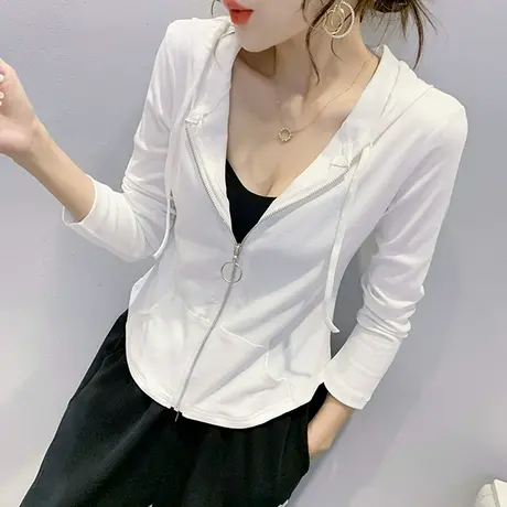 连帽外套女薄款春秋设计感小众个性韩版卫衣长袖时尚拉链开衫上衣图片