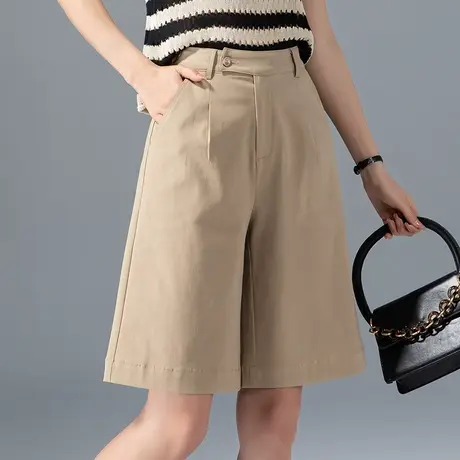 卡其色短裤女2023新款夏季薄款西装五分裤夏阔腿中裤直筒a字5分裤商品大图