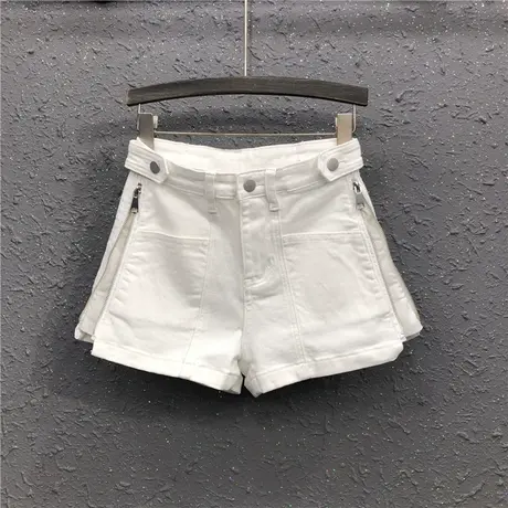 艾天丽春夏新款白色牛仔短裤女休闲高腰设计感宽松显瘦阔腿热裤潮图片