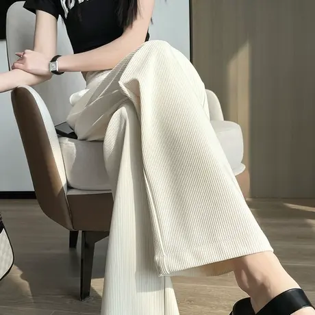 白色阔腿裤女春秋2023年新款高腰垂感直筒宽松显瘦休闲抽绳拖地裤商品大图