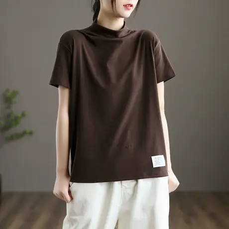 dza初秋打底内搭半高领女士短袖2022新款宽松t恤棉质体恤女装上衣商品大图