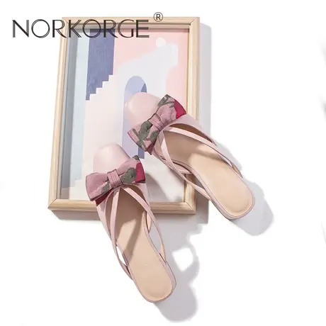 2023新款夏复古仙女风配裙子外穿凉拖温柔紫粉色包头拖鞋真皮凉鞋商品大图