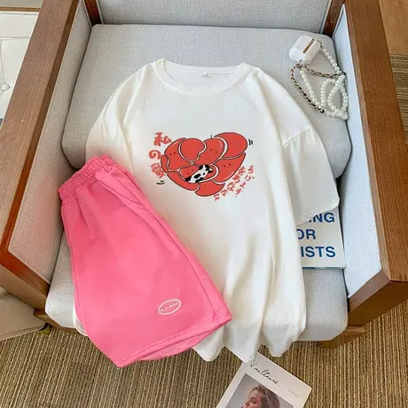 纯棉运动服套装跑步女夏季宽松短袖短裤小个子休闲网红炸街两件套图片