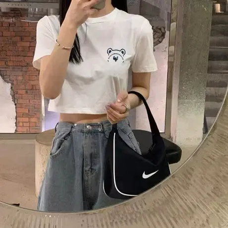 白色t恤短袖2023新款低领紧身圆领打底衫仿棉大领口短款春夏上衣图片