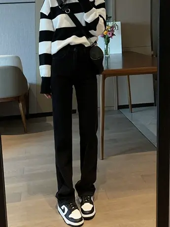 清仓捡漏百搭高腰直筒牛仔裤女2023年新款宽松显瘦烟管拖地裤潮商品大图