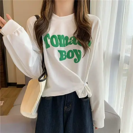不规则长袖t恤女春秋韩版宽松显瘦百搭内搭打底衫短款港风上衣潮商品大图