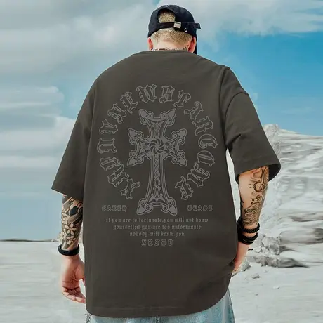 美式重磅短袖纯棉宽松大码男装oversize欧美嘻哈夏季情侣半袖T恤商品大图