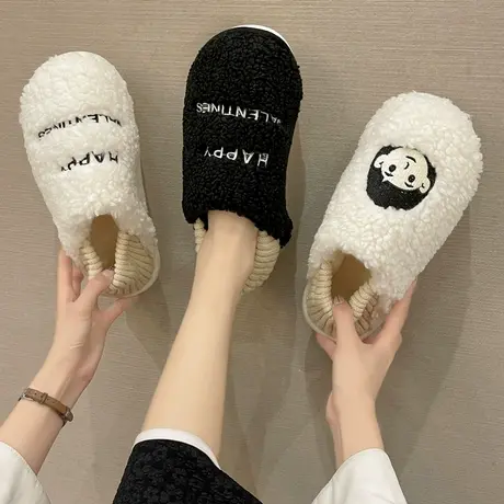 可爱棉拖鞋女2023新款冬季居家用室内包跟防滑保暖厚底毛绒月子鞋商品大图