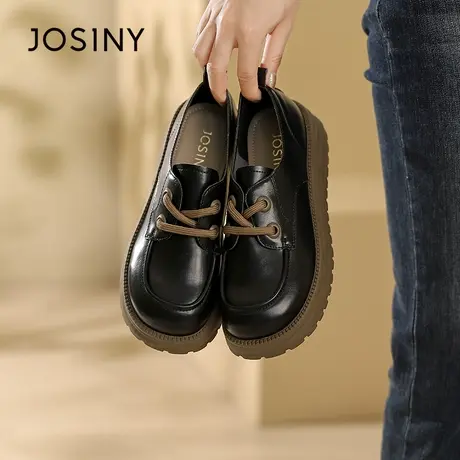 Josiny/卓诗尼小皮鞋2023秋季新款英伦风百搭休闲厚底一脚蹬单鞋商品大图