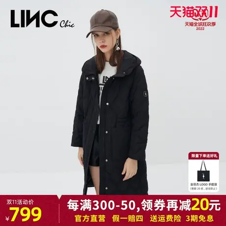 LINC金羽杰2023秋冬新款风衣感连帽长款反季专柜断码女士羽绒服女商品大图