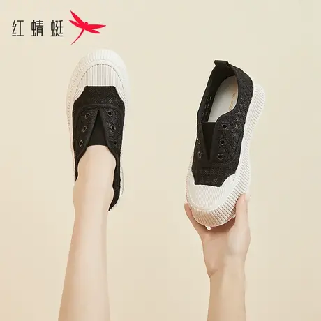 红蜻蜓懒人鞋女一脚蹬帆布春季软底2023薄款百搭厚底饼干鞋女网纱图片