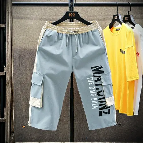 2023年夏季新款男士工装短裤薄款潮流休闲宽松运动外穿七分马裤子商品大图