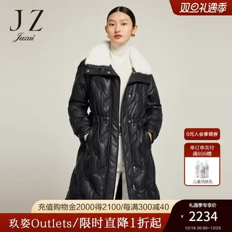 JZ玖姿官方奥莱中长款通勤羽绒服冬新款翻领小众设计感皮衣外套图片