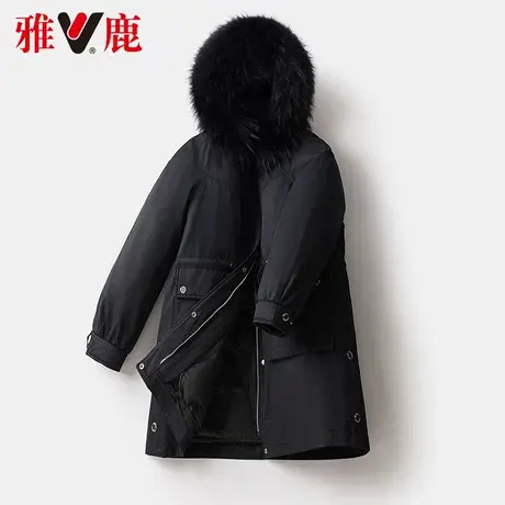 雅鹿狐狸大毛领羽绒服女中长款2022冬季新款派克服小个子保暖外套商品大图