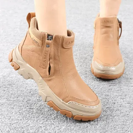 Camel/骆驼女鞋冬季新款品真牛皮拉链短高帮正马丁户外休闲女靴子图片