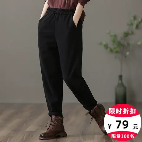 dza 宽松阔腿加绒裤子女士冬季显瘦加厚卫裤休闲运动裤百搭哈伦裤商品大图