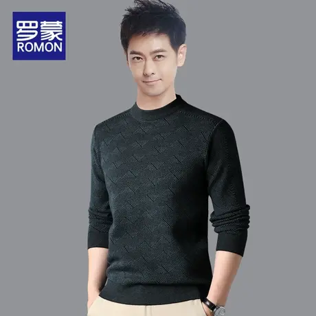 罗蒙休闲保暖男士圆领毛衣男2022冬季新款时尚潮流上衣百搭针织衫图片