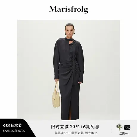 【精简衣橱】Marisfrolg玛丝菲尔2025春新款黑色V领飘带衬衫上衣图片