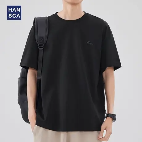 hansca 圆领刺绣短袖T恤男夏季新款索罗娜柔软高级青少年休闲上衣商品大图