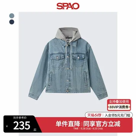 SPAO韩国同款2025年春季新品男女同款宽松连帽牛仔外套SPJEF12C99图片