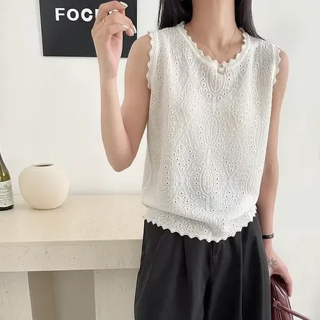 设计感镂空针织背心吊带女2025新款春夏韩系无袖坎肩上衣打底衫薄商品大图