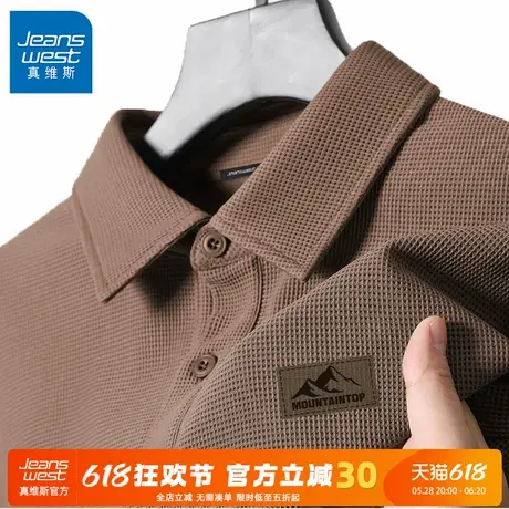 GV真维斯美式polo衫短袖男款2025夏季新款华夫格男士衬衫领t恤男C图片