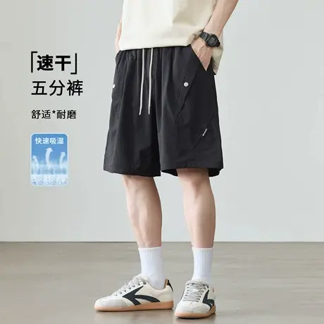 猫人冰丝速干仿棉麻五分裤男2025新款夏季薄宽松潮牌运动休闲短裤图片