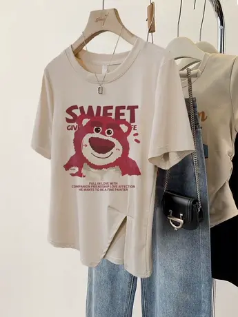 高级感女装上衣大码胖mm显瘦遮肚子T恤夏季ins潮辣妹开叉小众短袖图片