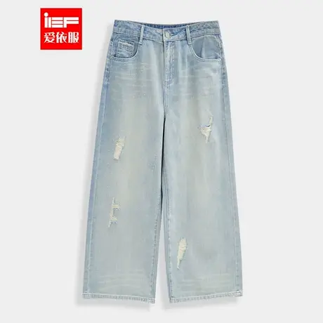 IEF/爱依服【微胖】大码女装2025夏季新款美式破洞设计牛仔阔腿裤图片