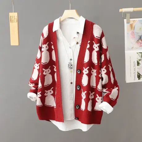 针织开衫女秋冬季2023新款高级感慵懒风宽松森系上衣宽松毛衣外套商品大图