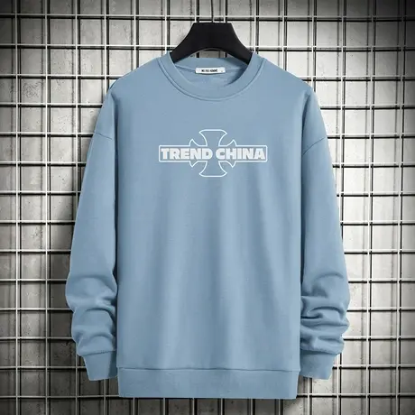 卫衣男2023新款摇粒绒加绒加厚宽松潮流字母印花圆领无帽长袖t恤商品大图