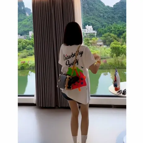 韩版宽松短袖t恤夏季女2025新款设计感小众印花休闲百搭显瘦上衣图片