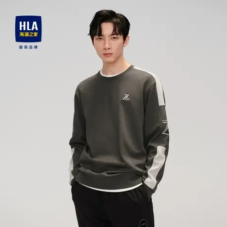 HLA/海澜之家时尚袖臂镶拼卫衣时尚套头厚板印花休闲长袖圆领上衣图片