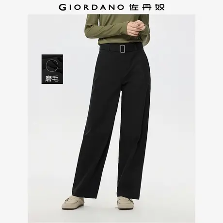 佐丹奴裤子女秋冬新款磨毛配腰带通勤直筒裤高腰休闲裤女05415672商品大图