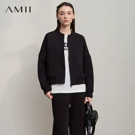 Amii【复古风】2025秋复古休闲青春减龄宽松棒球服卫衣外套女春秋图片