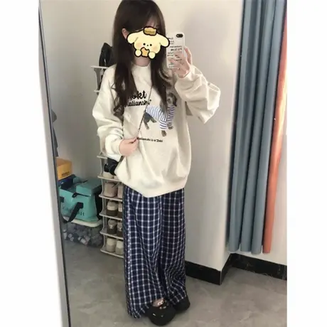 慵懒风美式复古慵懒chic圆领卫衣女2025新款爆款秋冬长袖灰色上衣商品大图