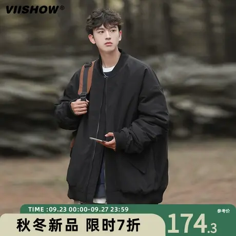 VIISHOW刺绣拼色棉衣男两面穿日系复古秋冬季新品潮牌宽松外套商品大图