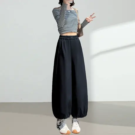 休闲灯笼裤女2025秋季新款高腰宽松直筒显瘦小个子九分哈伦气球裤图片