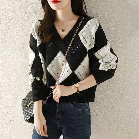 短款针织衫小众设计感上衣V领套头毛衣女春秋季2023新款秋冬外穿图片