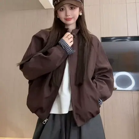 欧货立领冲锋衣外套女2025秋新款时尚百搭显瘦小个子短款夹克上衣商品大图