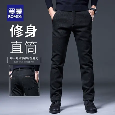 罗蒙秋冬厚款毛呢休闲裤男士修身2025新款商务百搭直筒长裤子N1Z商品大图