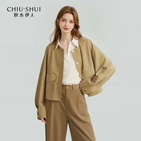 秋水伊人简约通勤风短外套2024年冬季新款女装圆领宽松设计感外套图片