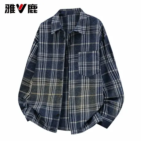 雅鹿2026春季新款男士宽松长袖格子衬衣青年经典港风休闲长袖衬衫图片